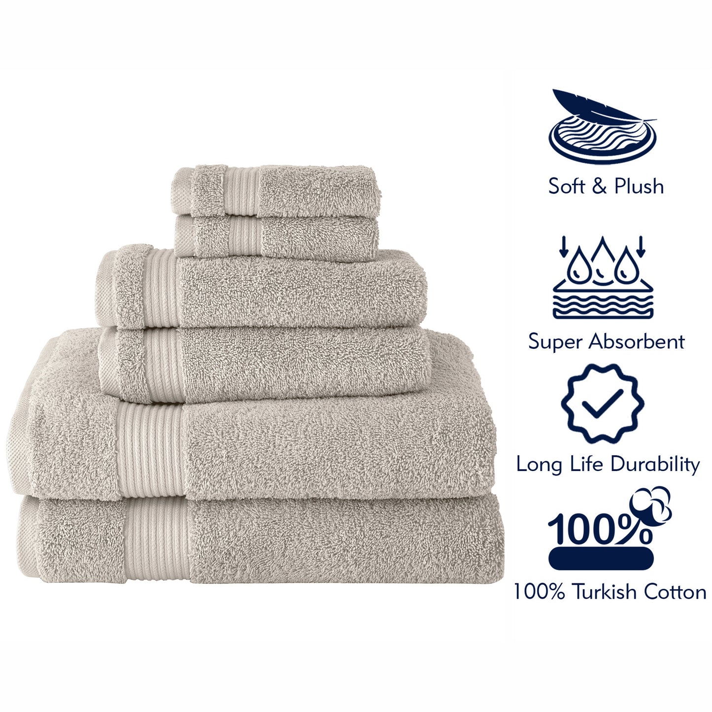 Serenity 6 PC Towel Set Stone